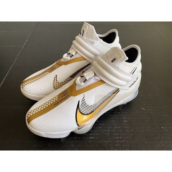 Nike Force Zoom Trout 7 Pro Mid White Metallic‎ Gold Men’s Baseball Cleat Sz 7.5 main image 5